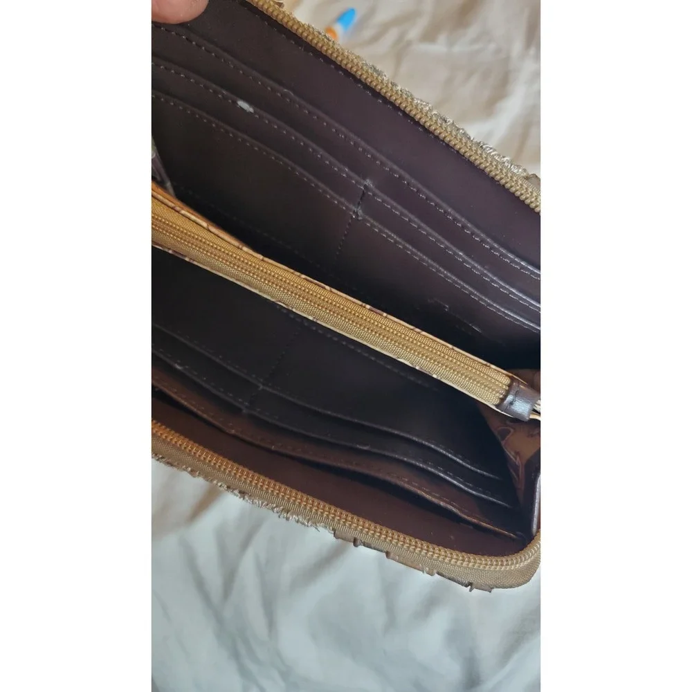 Justin Boots Brown Faux Leather Lace Concho Studded Zip Around Wristlet Wallet